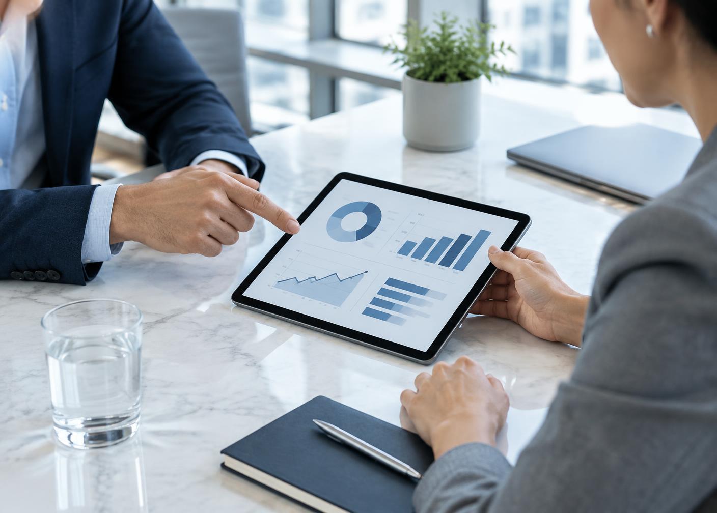 Financial professionals reviewing an overview together